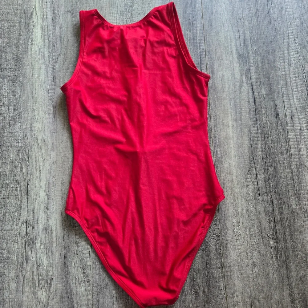 Quince Red High Neck Front Zip One Piece Swimsuit Womens Medium ATG001